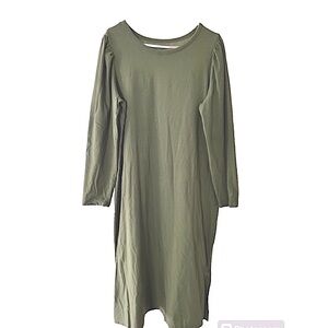 Universal Thread modest midi dress olive green, side splits, pleated shoulders